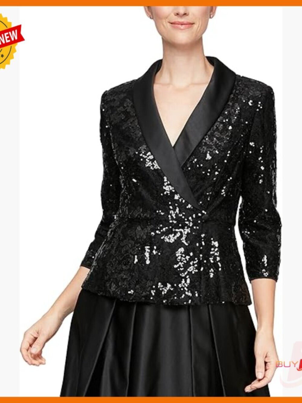 Sequin Surplice Blouse 3/4 Sleeve Peplum Hem Bra Friendly
